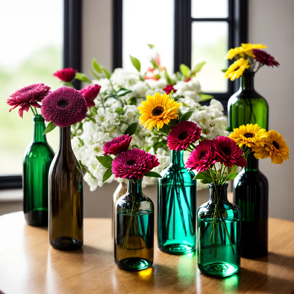 garrafas vinho decorativas flores sol