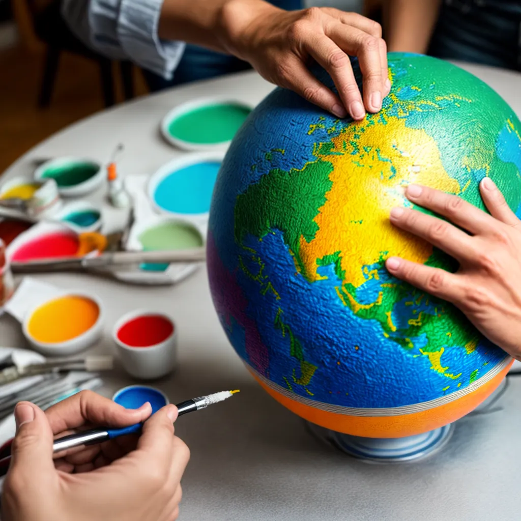 arte manual globo maos tinta