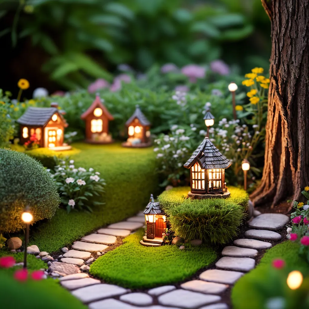 jardim fadas casas flores luzes