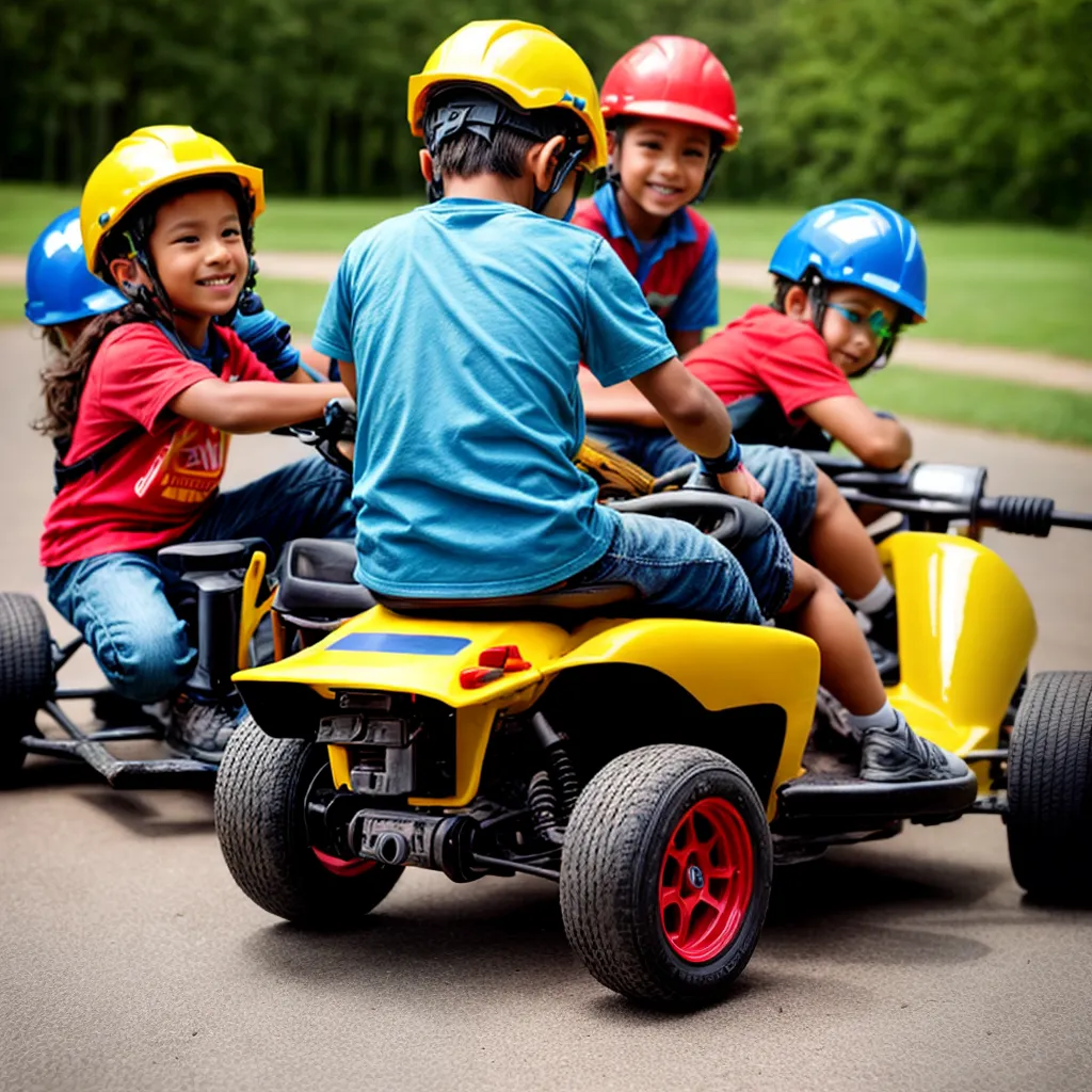 criancas construindo go kart ferramentas