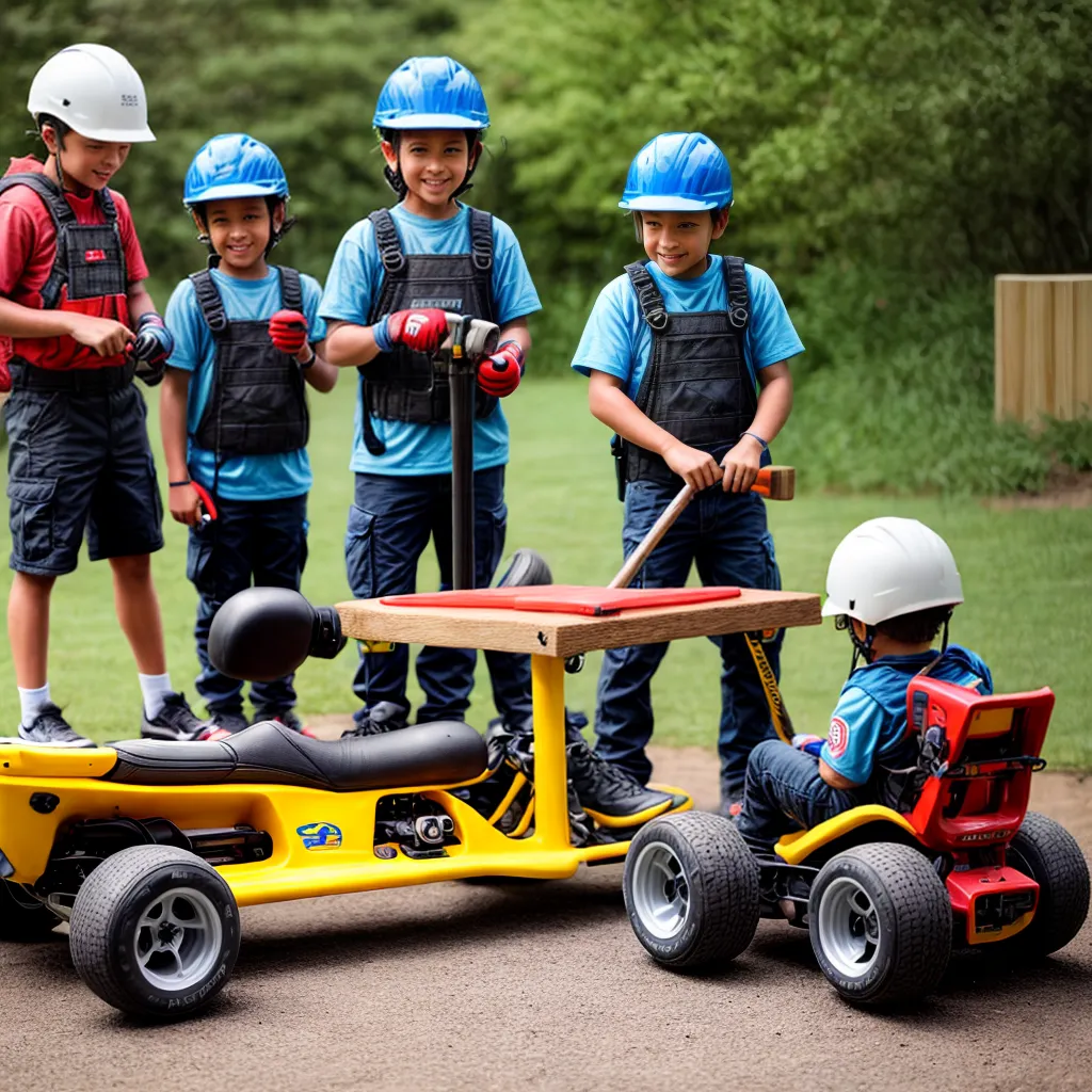 criancas construindo gokart ferramentas seguranca