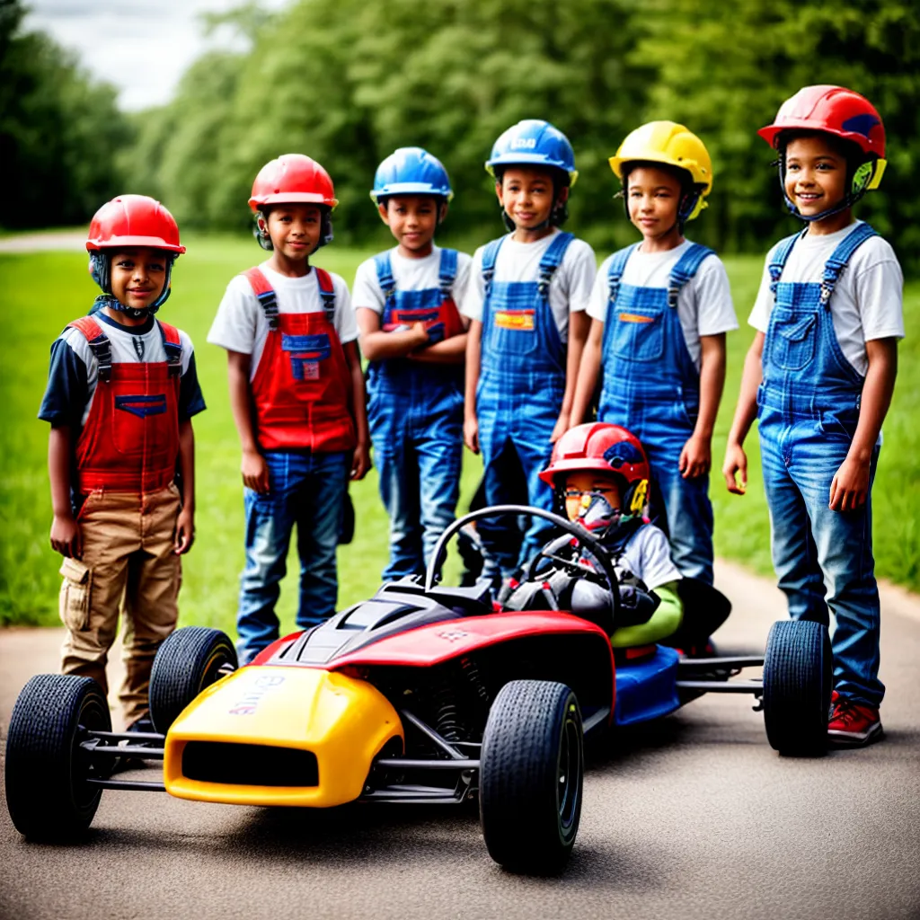 criancas construindo gokart madeira ferramentas