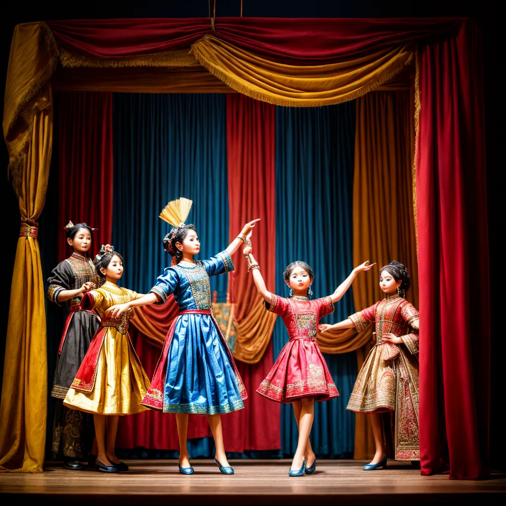 palco marionetes coloridas puppeteer