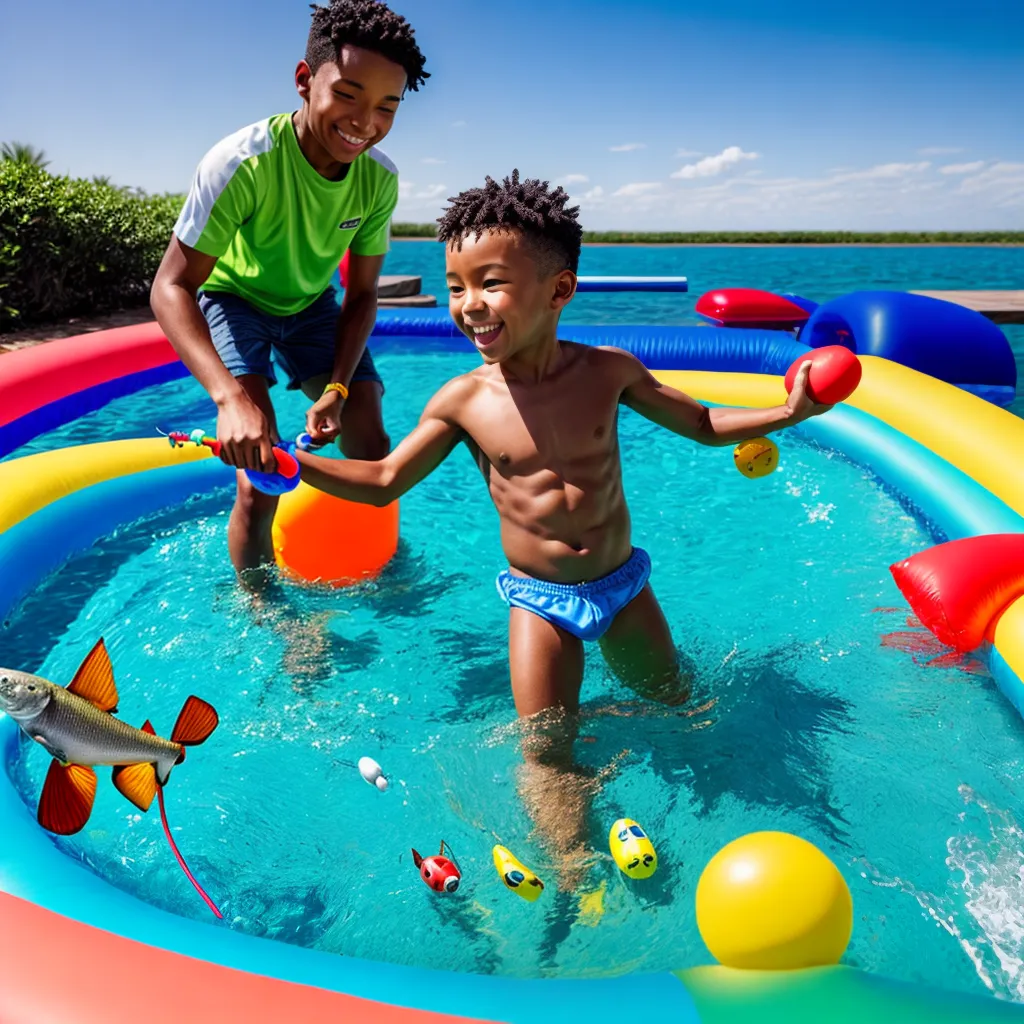 crianca piscina inflavel pesca diversao