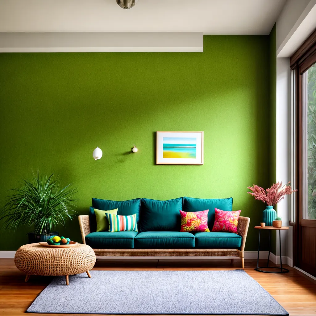 sala tropical sofa verde plantas