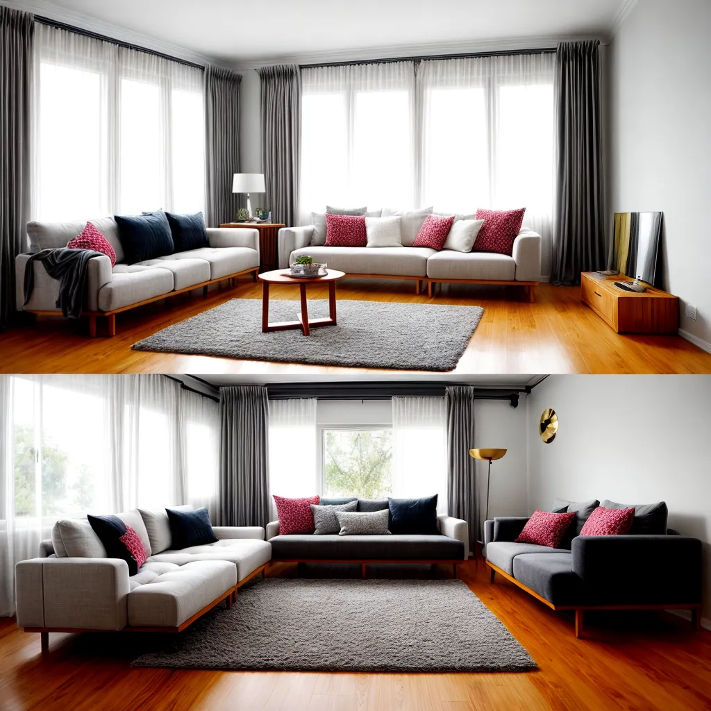 sala estar confortavel janelas cortinas