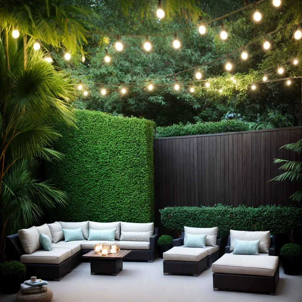 patio confortavel verde luzes convidativo patio confortavel verde luzes convidativo