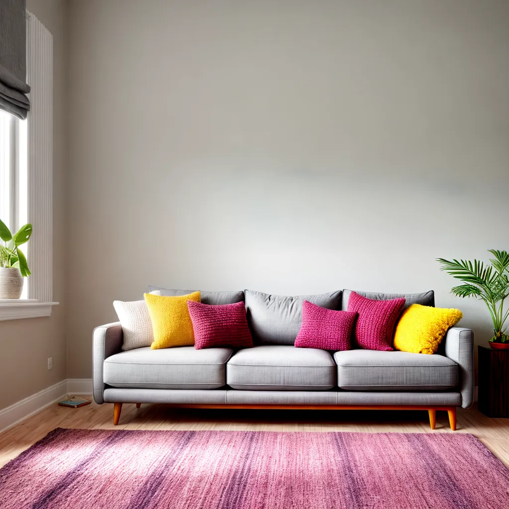 sala estar cores neutras almofadas vibrantes