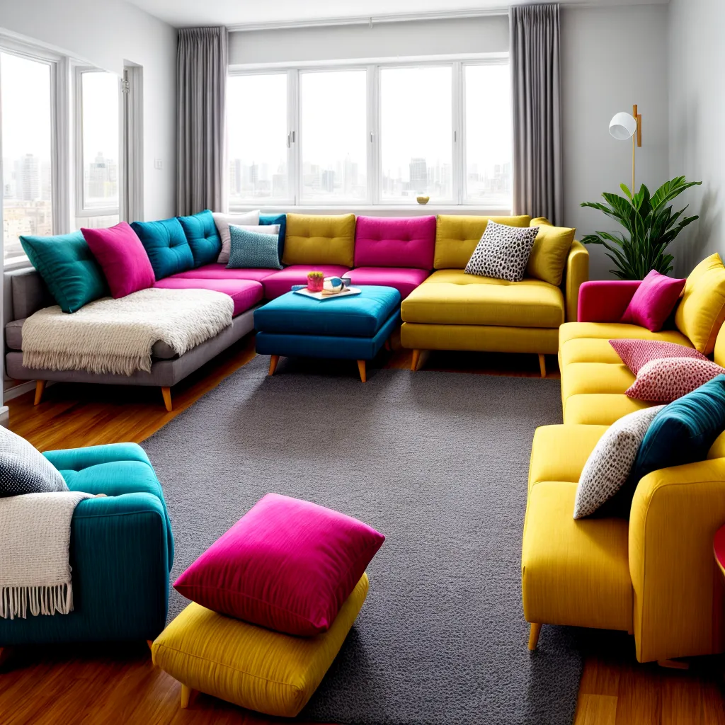 sala vibrante sofa colorido almofadas