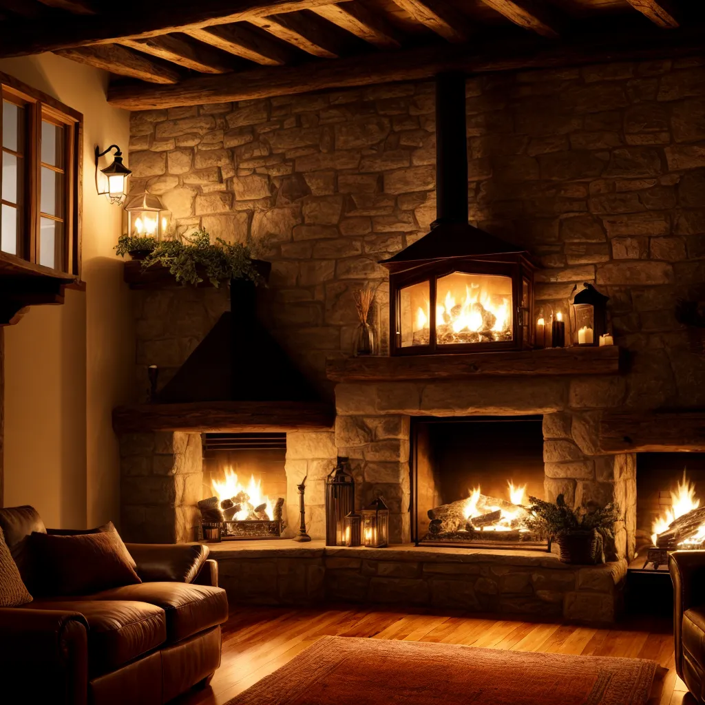 sala rustica lareira moveis confortaveis