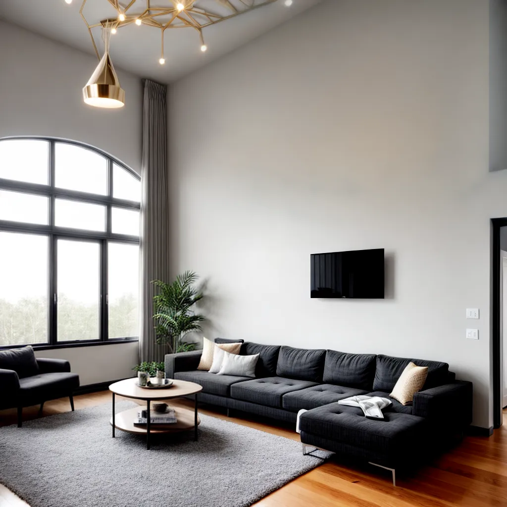 sala minimalista teto alto luzes
