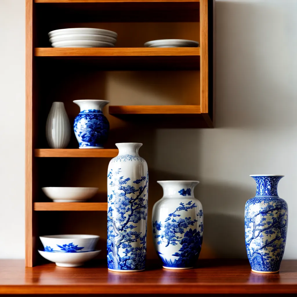 vaso ceramica japao estante madeira