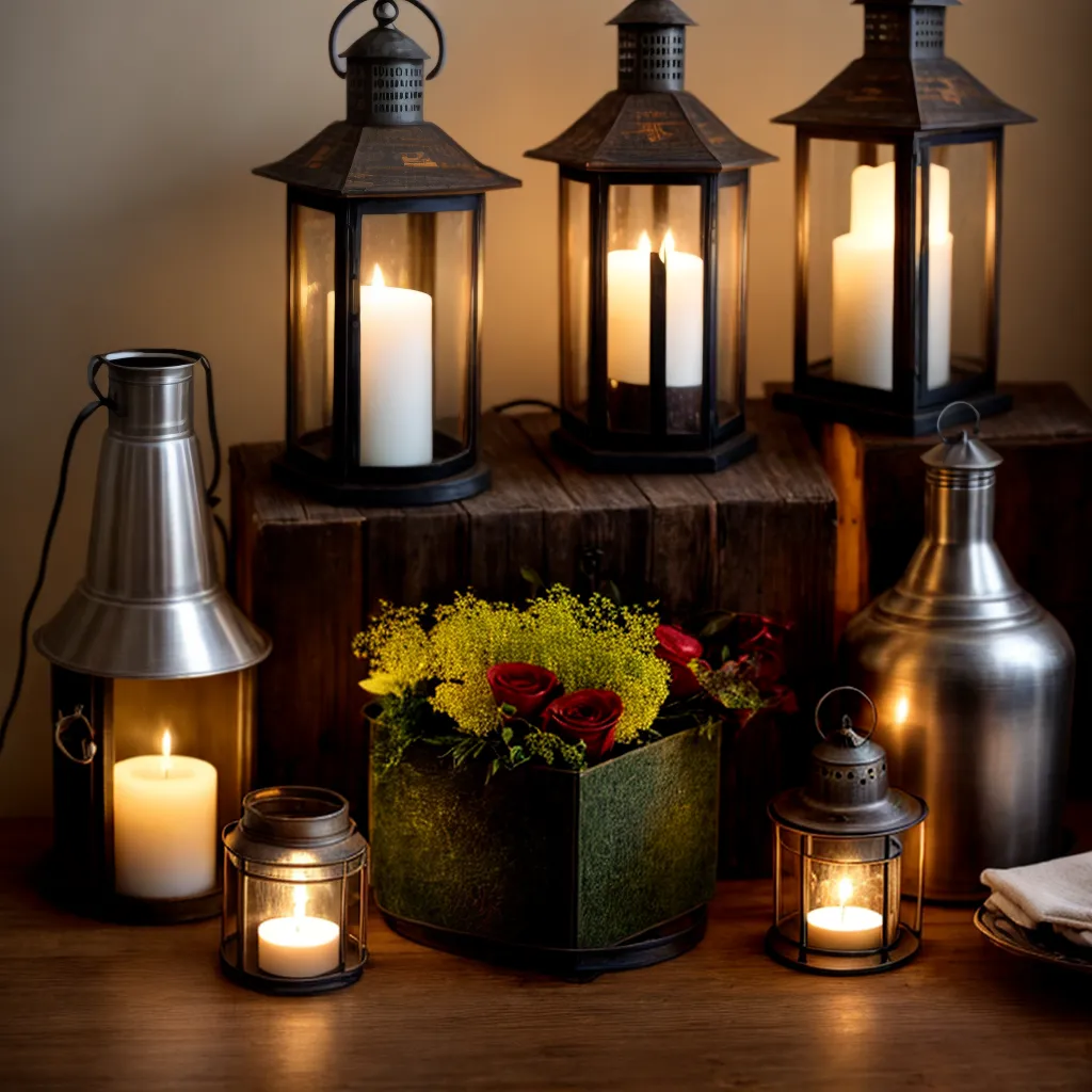 relogio metal lanternas ambiente rustico