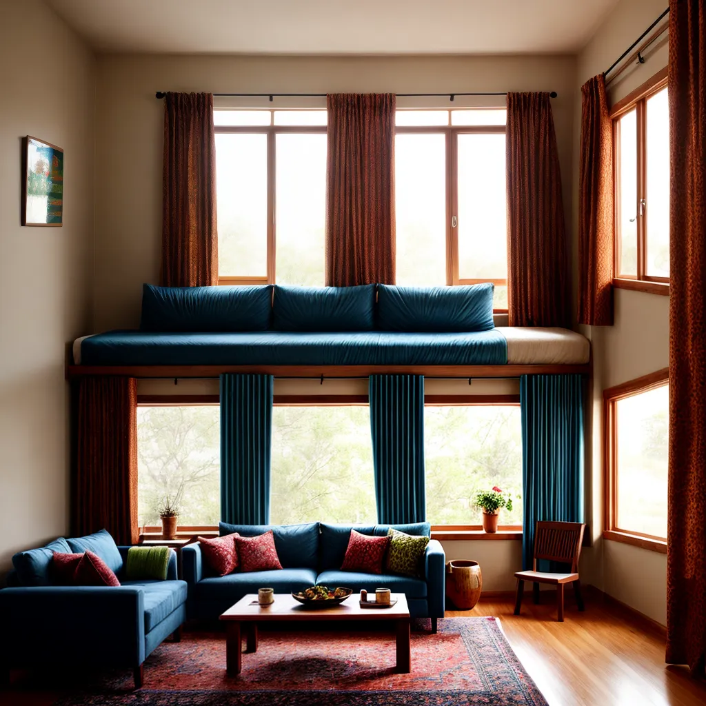 sala estar janelas cortinas etnicas