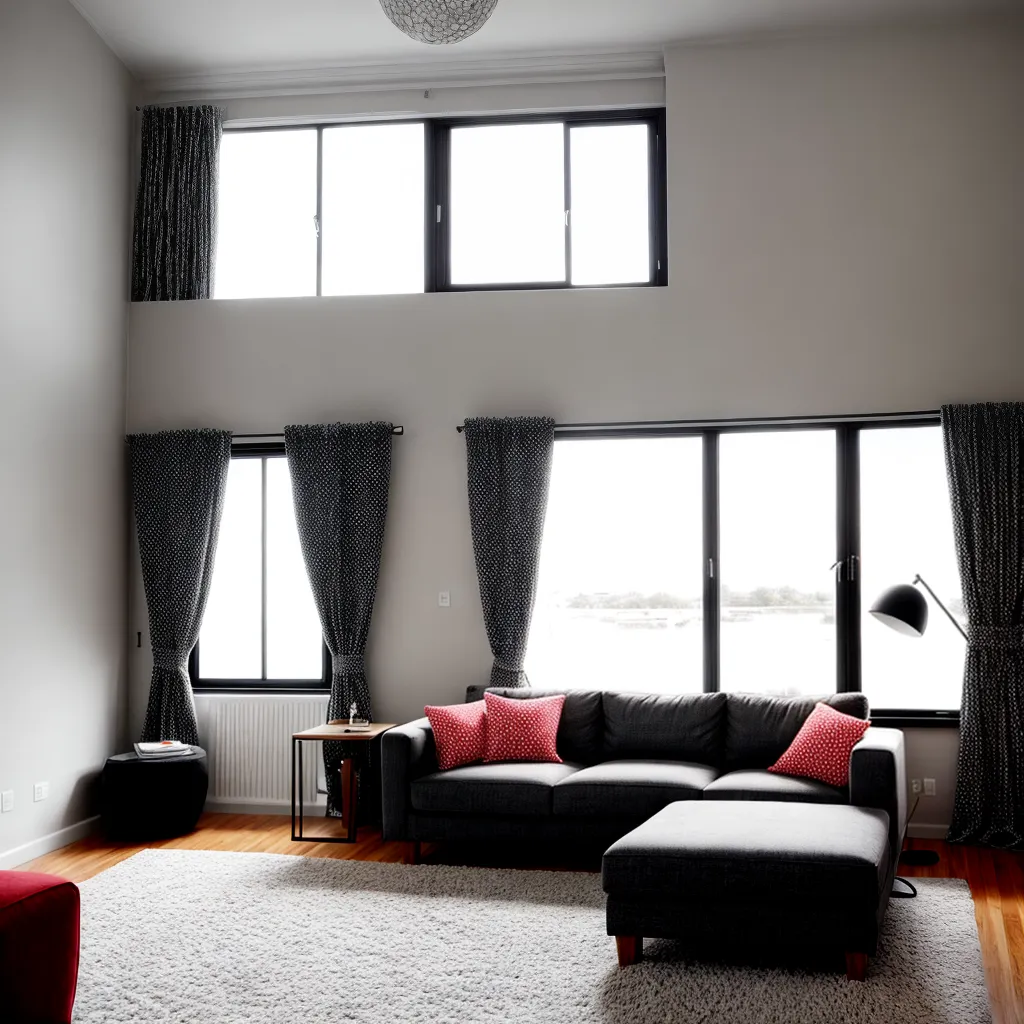 sala estar janelas cortinas polka dot