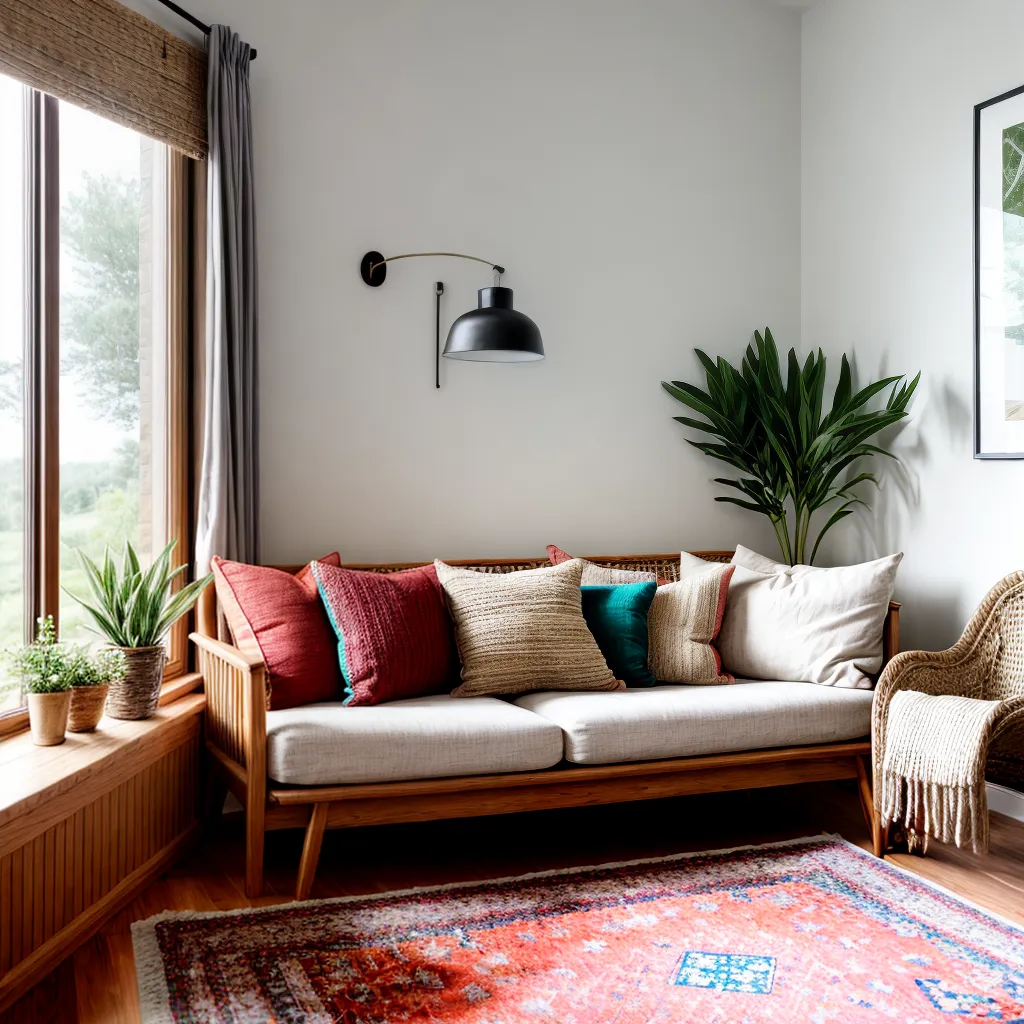 sala acojedora decoracao boho chic