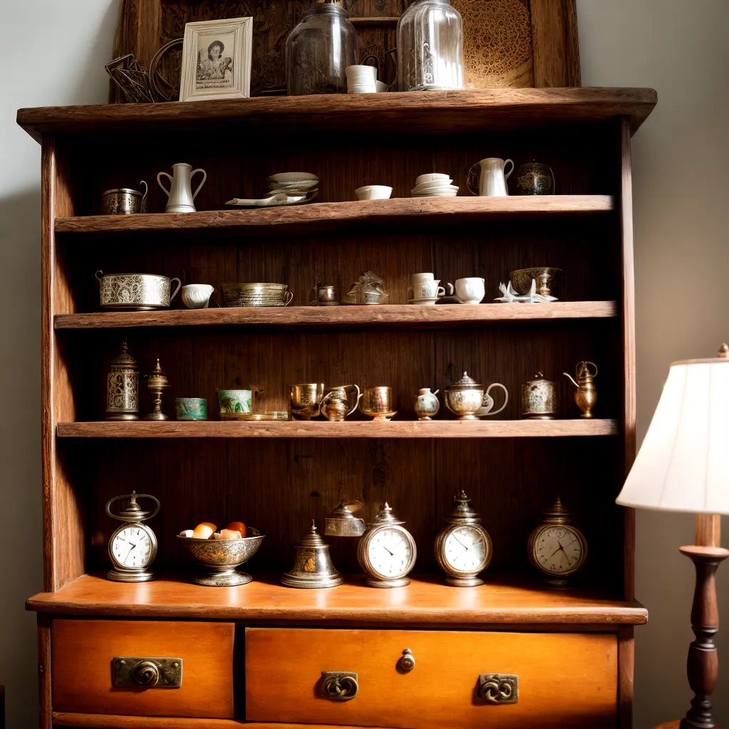 prateleira rustica trinkets vintage luzes