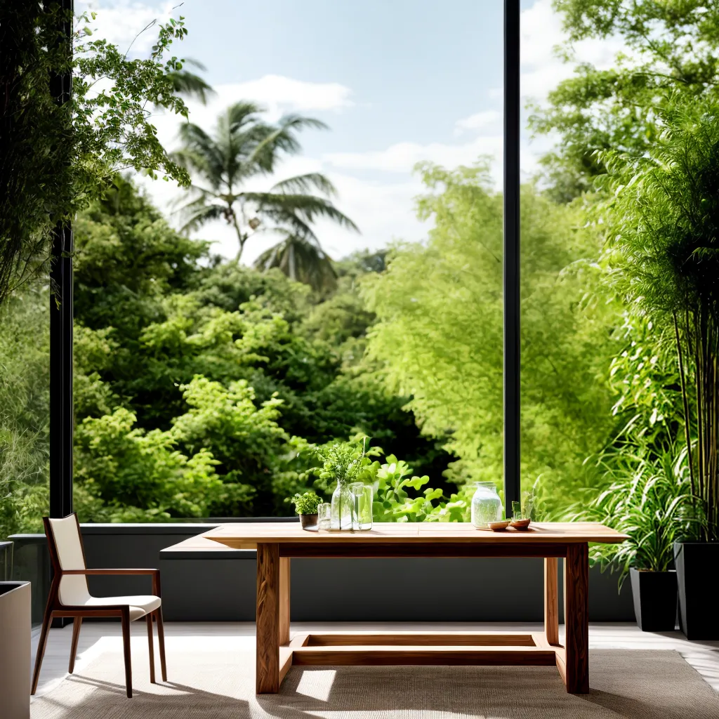 mesa madeira sol jardim acolhedor