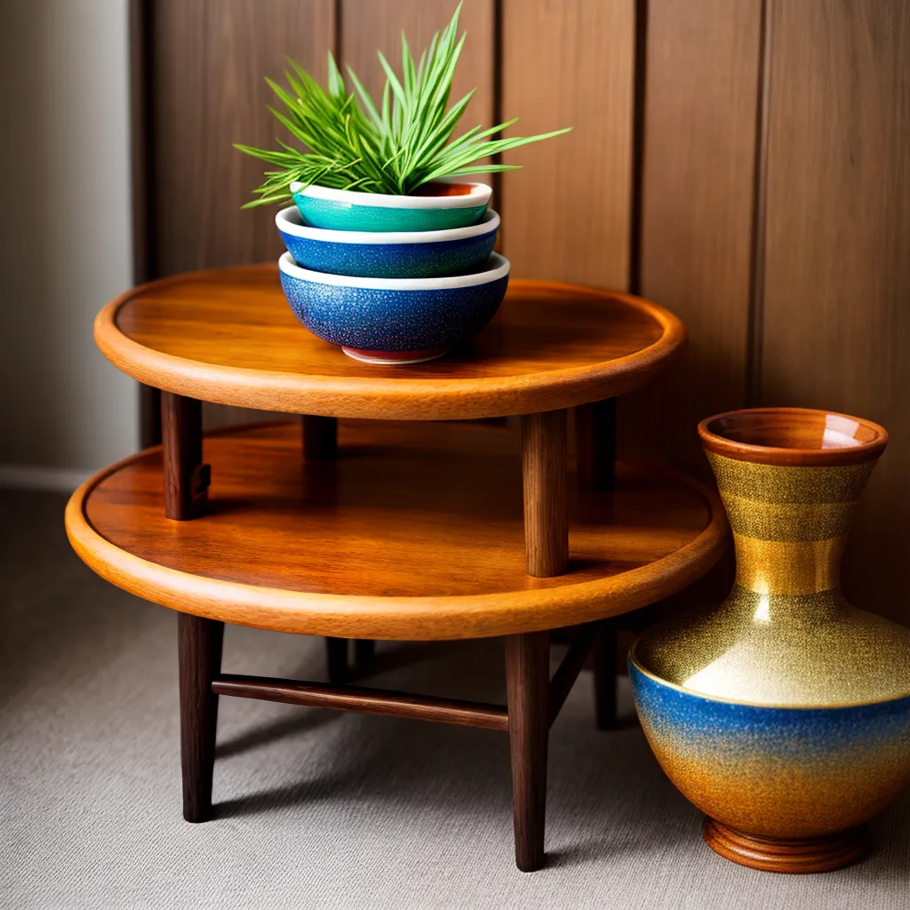 mesa madeira pintada bowls vasos