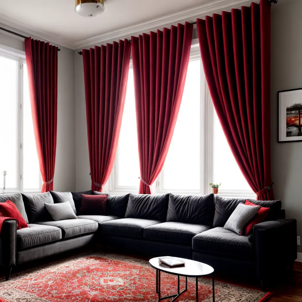 sala estar janelas xadrez vermelho preto