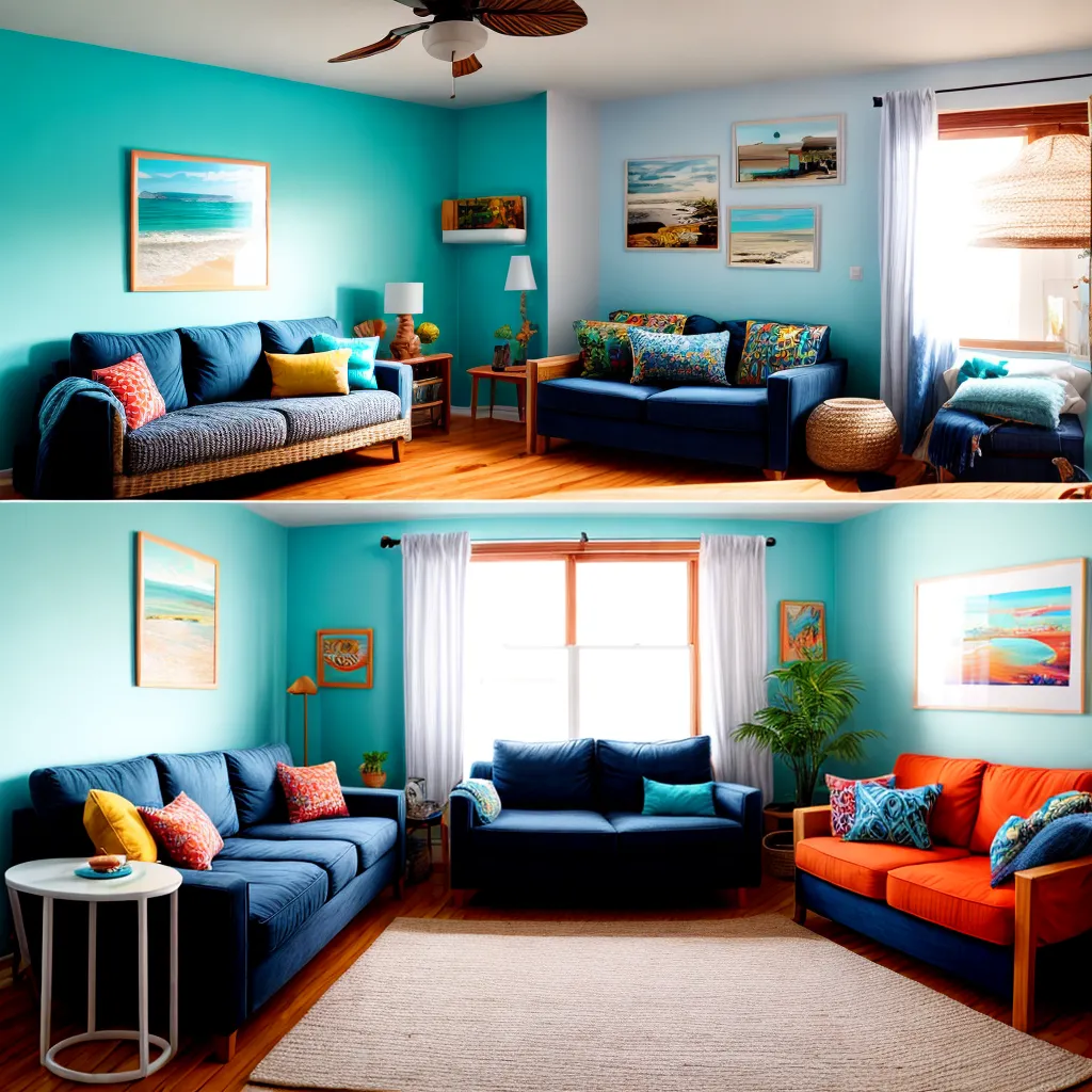 sala praia surf decoracao vibrante