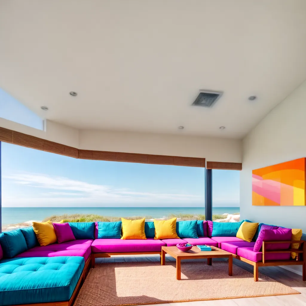 Decoração para casas de praia com decoração com cores vibrantes
