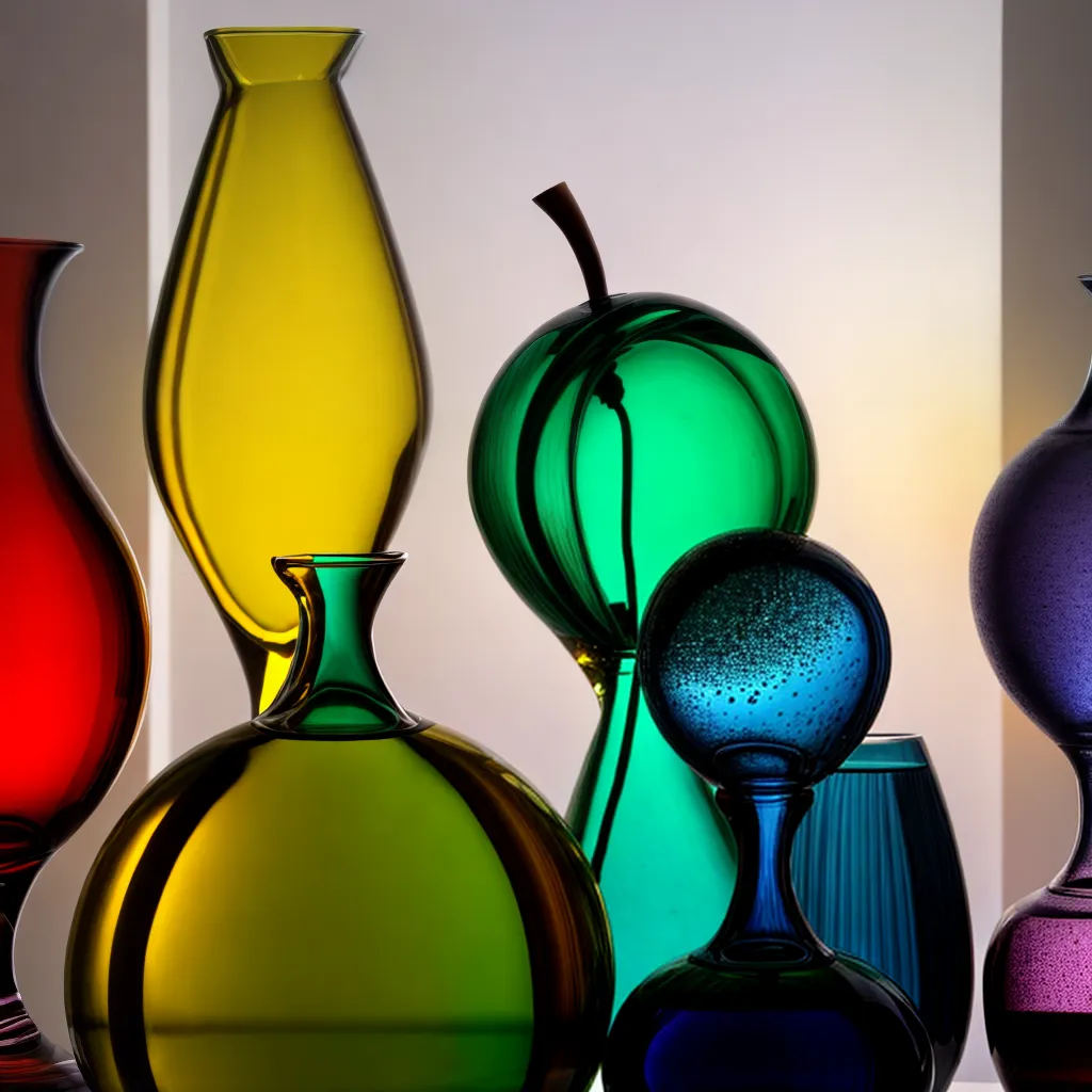 vasos sopro vidro coloridos luz