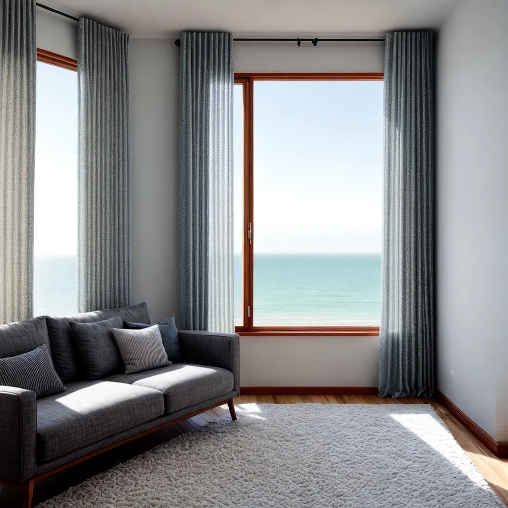sala estar janelas praia cortinas