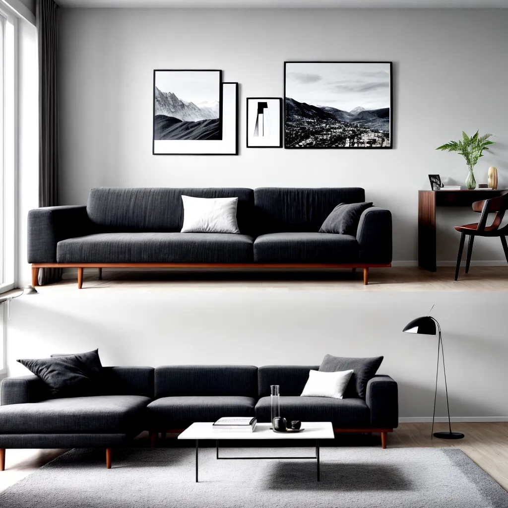 sala moderna sofa cinza arte luminaria