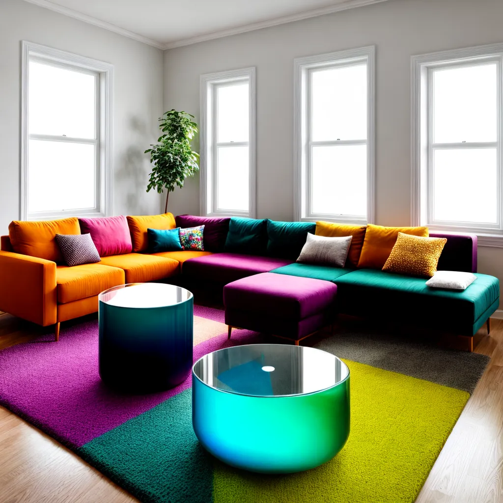 sala decorada moderna mesa vidro colorido