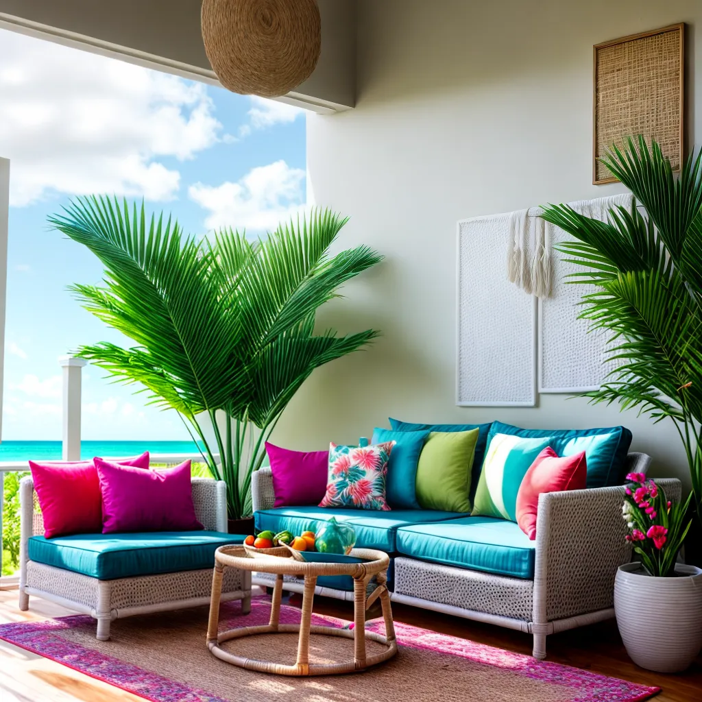 sala praia decoracao tropical sofa rattan