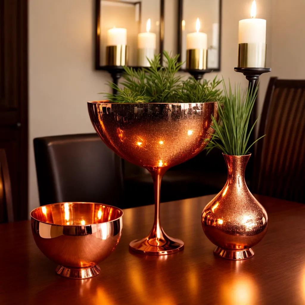 vaso vidro cobre centro mesa