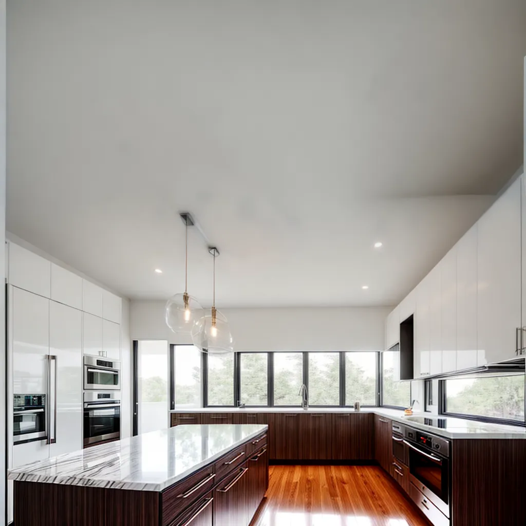 cozinha branca ilha marmore luz 1