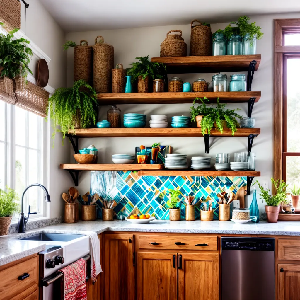 cozinha boho vibrante mosaico plantas