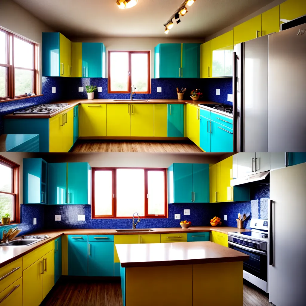 cozinha colorida mosaico amarelo azul