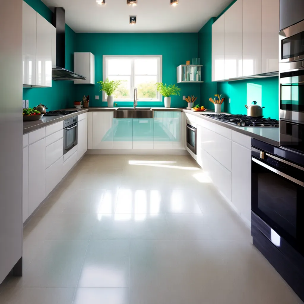 cozinha moderna armarios branco azul verde