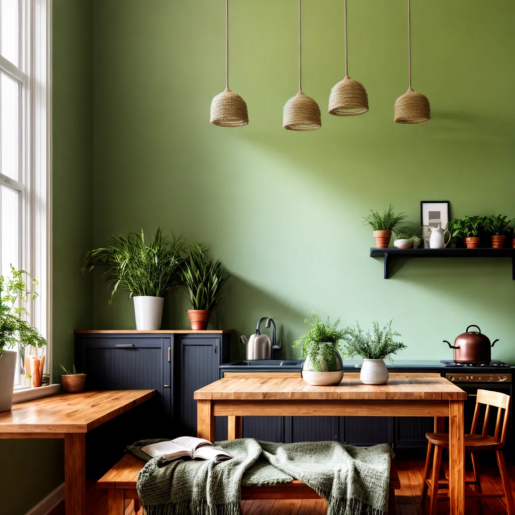 cozinha acochegante mesa rustica plantas macrame