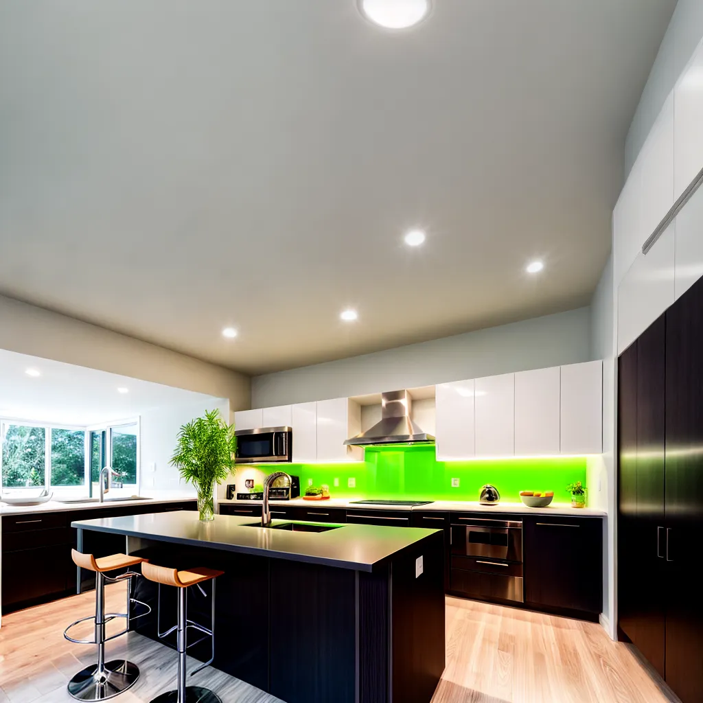 cozinha moderna iluminada luzes plantas