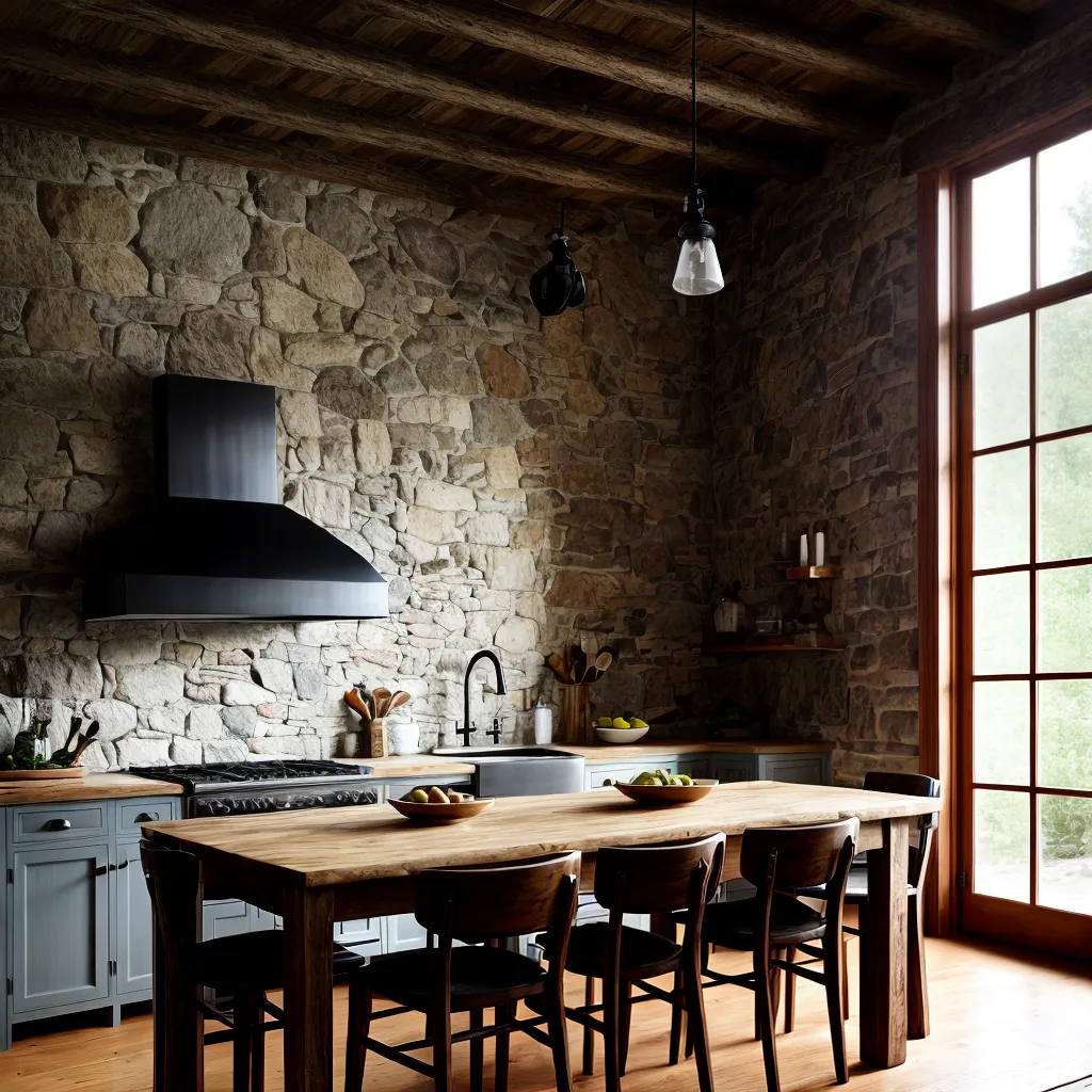 cozinha rustica mesa madeira cadeiras vintage