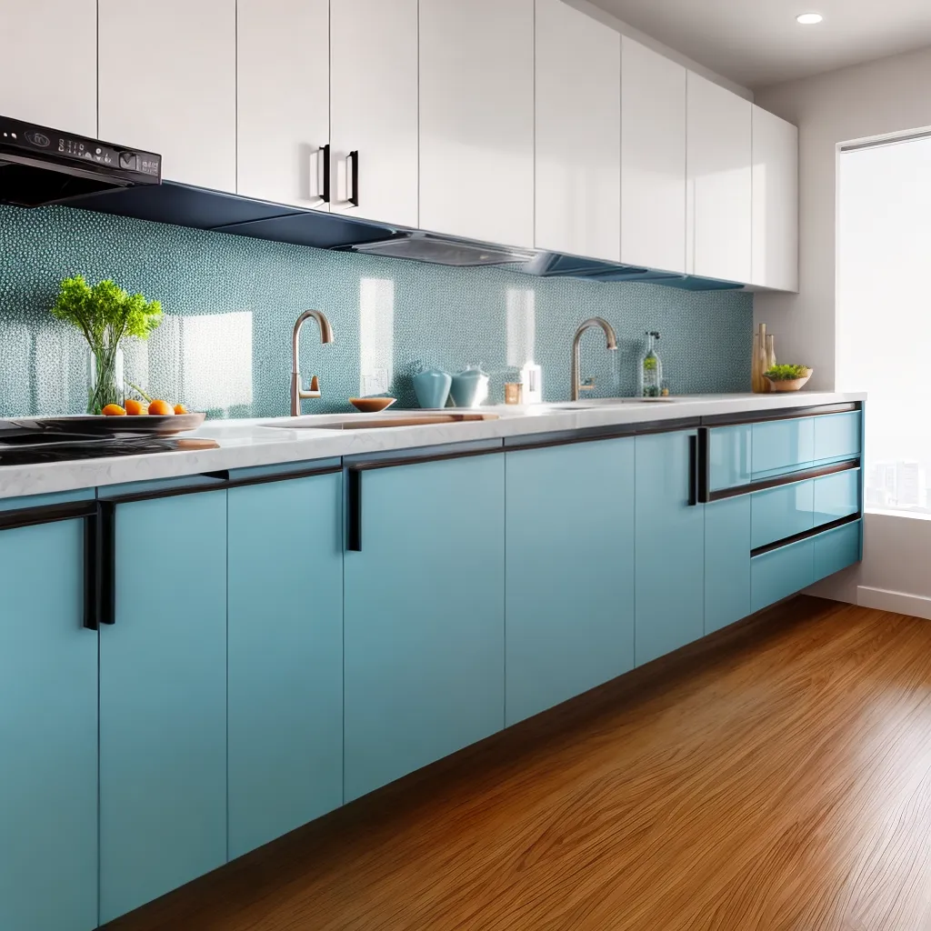 cozinha moderna azul geometrica