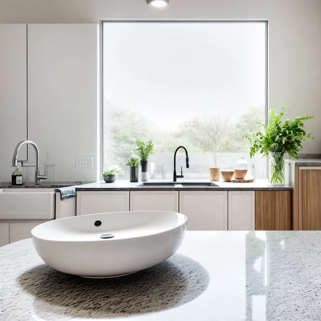 cozinha elegante pia ceramica marmore