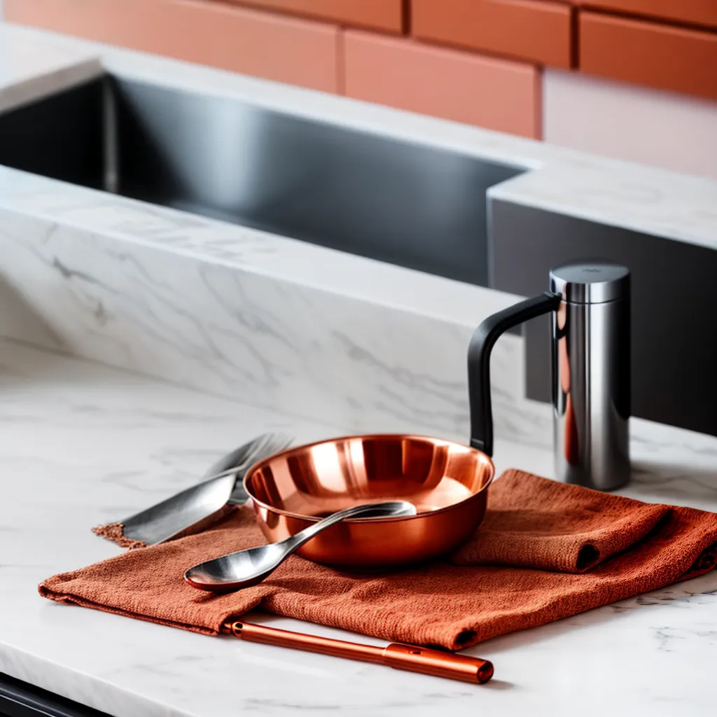 cozinha cobre utensilios elegante