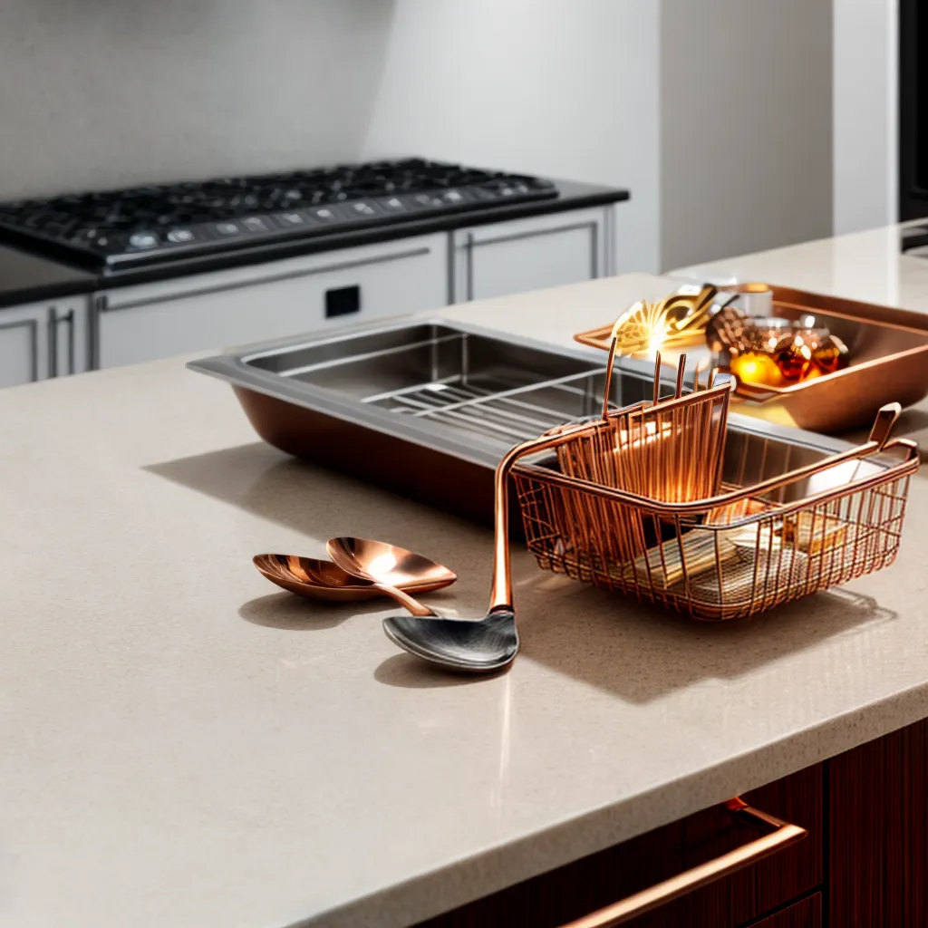cozinha utensilios cobre marmore