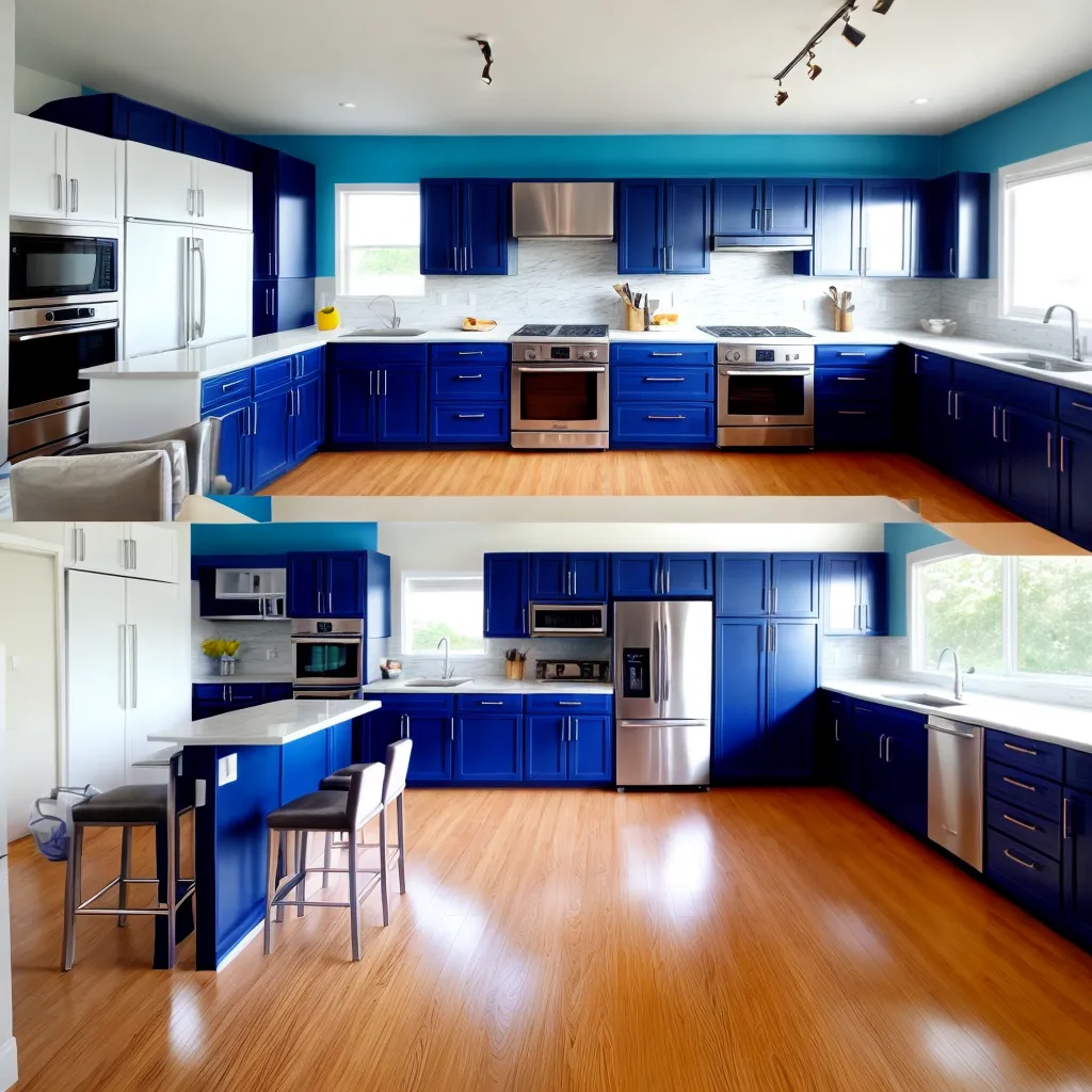 cozinha moderna parede azul limpa