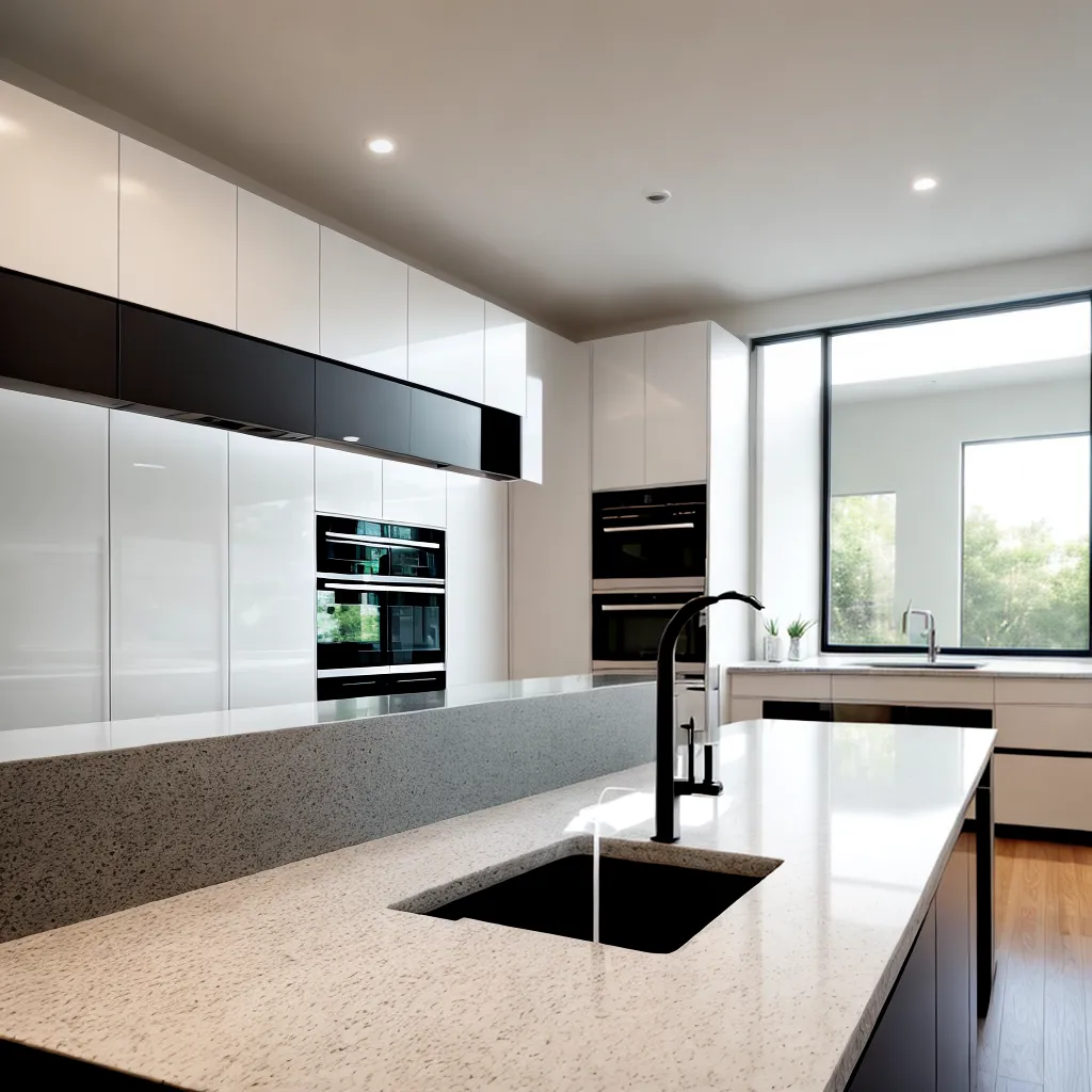 cozinha moderna bancada sintetica elegante
