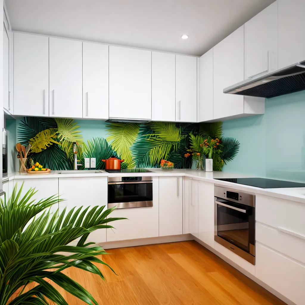 cozinha moderna parede adesiva folhas tropicais