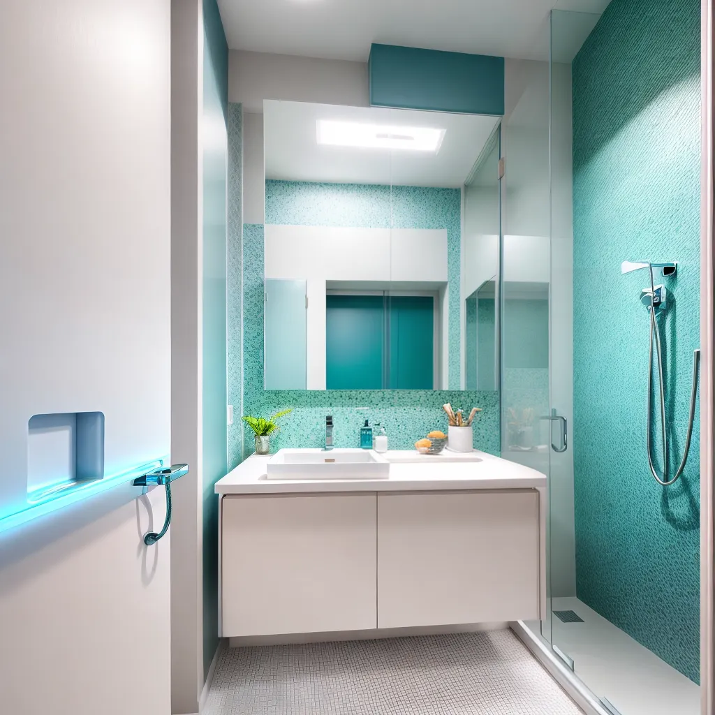 banheiro moderno tiles branco mosaico azul verde