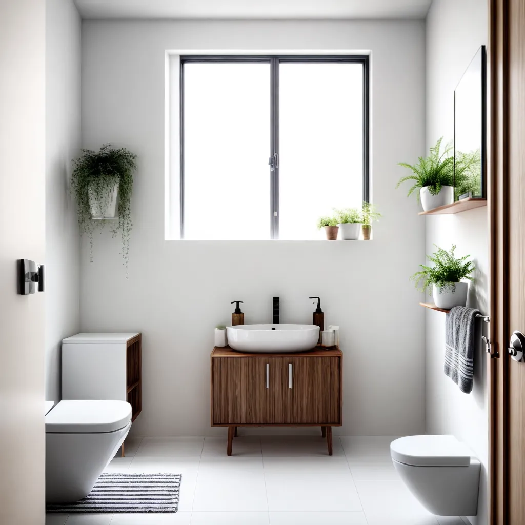 banheiro moderno prateleiras toalhas plantas
