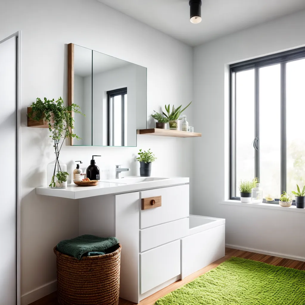 banheiro tiles branco prateleira madeira