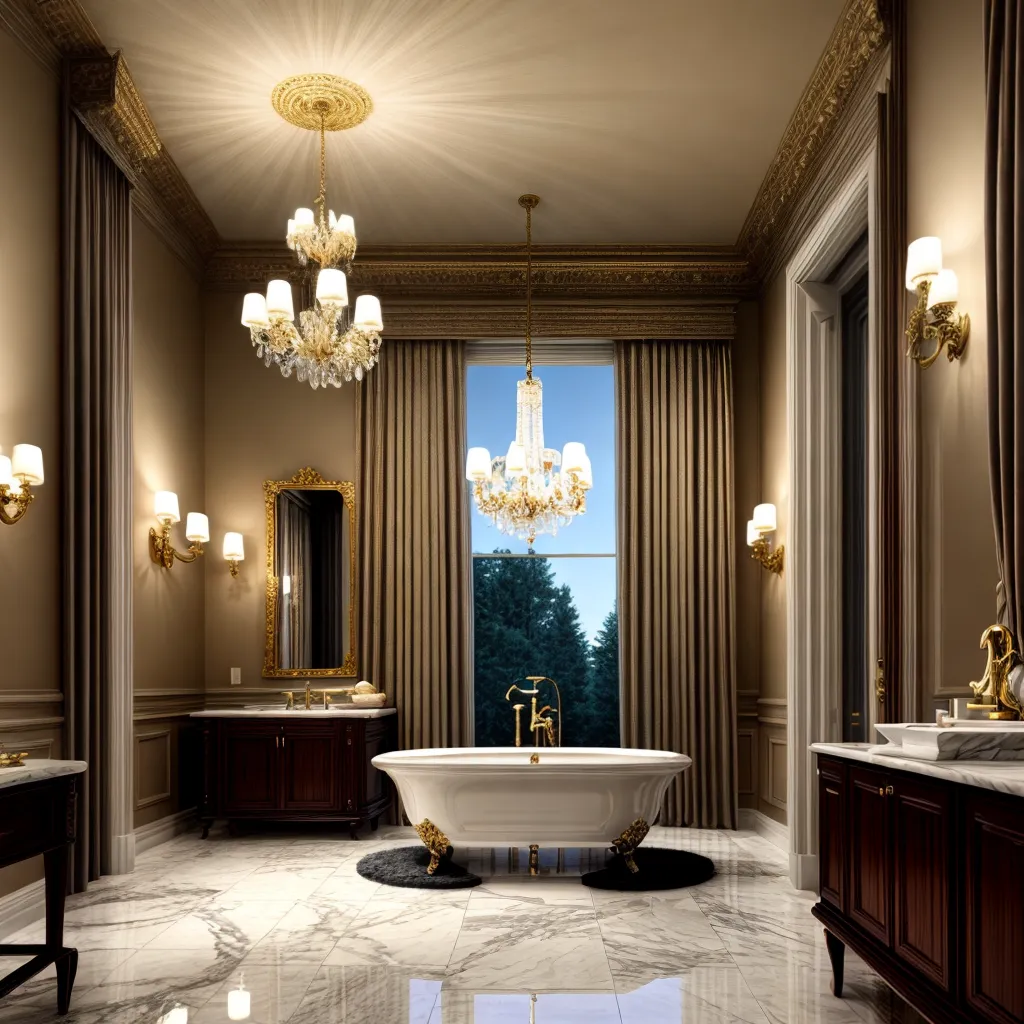 banheiro luxuoso marmore banheira lustres